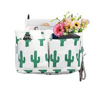 HNJKJEU Organizador de Cabecera Cama, Bolsillo Cama Organizador, Cama Colgante Bolso de Bolsillo, Bedside Caddy para Libro, Revistas, iPad, Teléfono Móvil, Mando a Distancia (Verde y Blanco)