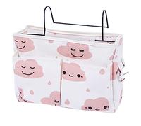 HNJKJEU Organizador de Cabecera Cama, Bolsillo Cama Organizador, Cama Colgante Bolso de Bolsillo, Bedside Caddy para Libro, Revistas, iPad, Teléfono Móvil, Mando a Distancia (Nube rosa)