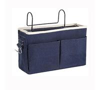 HNJKJEU Organizador de Cabecera Cama, Bolsillo Cama Organizador, Cama Colgante Bolso de Bolsillo, Bedside Caddy para Libro, Revistas, iPad, Teléfono Móvil, Mando a Distancia (Azul Oscuro)