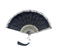 HNJUSR Abanico Encaje Plegable Mano Vintage,Abanico Chino japonés, Regalo Mujeres Boda Fiestas Verano Semana Santa Halloween Navidad Adorno Recuerdo Accesorio Disfraz Baile (Negro)