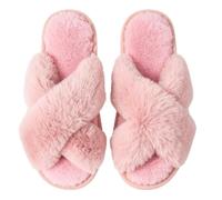 HNJZX Pantuflas peludas con banda cruzada para mujer, suaves y abiertas, esponjosas, cómodas, para interiores y dormitorios, Pink, 41.5 EU