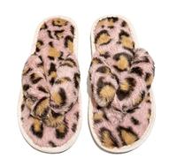 HNJZX Pantuflas peludas para mujer, pantuflas de felpa suave con puntera abierta, para interiores, dormitorio, suelo, estampado de leopardo, 41.5 EU