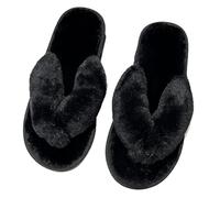 HNJZX Pantuflas peludas para mujer, pantuflas de felpa suave con puntera abierta, para interiores, dormitorio, suelo, Black, 41.5 EU