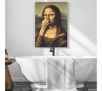 HNKDKJ Arte de baño de Mona Lisa, humorístico, divertido y caprichoso, decoración del hogar, arte de pared para apartamento, vacaciones, fiestas (20 x 28 cm/8 x 11 pulgadas/marco interior)