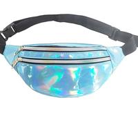 HNKJDS Riñonera holográfica de color metálico brillante impermeable con cinturón ajustable para mujeres y hombres, Azul, Talla única, Riñonera de moda brillante