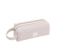 HNLLSM Estuche portátil de lona de doble capa para lápices, estuche para estudiantes, bonito estuche para bolígrafos para niños, beige, A
