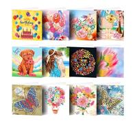 HNLMZ 5D DIY Diamond Painting Karten 12 PCS Strass Handwerk Grußkarte,Geburtstagsgrußkarten,DiamantPainting Painting Painting Farbe Geschenkkarte Feiertags Dankeschön Grußkarten für Familie, Freunde,