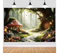 Hnmdmyi 1.5x1.2m Telón de Fondo Bosque Encantado Hada País de Las Maravillas Casa de Setas Jardín Mágico Mariposa Fondo de Fotografía Princesa Niñas Decoraciones para Fiesta de Cumpleaños Banner