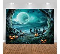 Hnmdmyi 1.5x1.2m Telón de Fondo Halloween Horror Luna Noche de Miedo Cementerio Calabaza Linterna Fotografía de Fondo Niños Adultos Familia Halloween Party Decoración Banner Photo Booth Props
