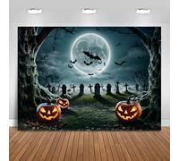 Hnmdmyi 1.5x1.2m Telón de Fondo Halloween Luna Llena Noche Calabaza Linterna Horror Cementerio Murciélago Fotografía Fondo Niños Adulto Familia Halloween Party Decoraciones Banner Photo Booth Props