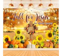 Hnmdmyi 1.5x1.2m Telón de Fondo Otoño Calabaza de otoño Girasol Cruz Biblia Cosecha Paisaje Natural Fondo de fotografía Cumpleaños Baby Shower Decoraciones de Fiesta de acción de Gracias Banner