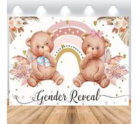Hnmdmyi 1.5x1.2m Telón de Fondo revelación de género Bebé Oso Azul Corbata Lazo Rosa Arco Iris Boho Floral Fotografía Fondo Niño o Niña Género Reveal Party Decoraciones Banner Photo Booth Props