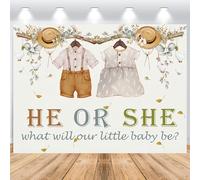 Hnmdmyi 1.5x1.2m Telón de Fondo revelación de género Ramas Rústicas Hojas de Eucalipto Ropa de Bebé Él o Ella Qué Será Nuestro Bebé Fondo de Fotografía Decoración para Fiesta de Revelación de Sexo