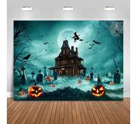 Hnmdmyi 1.5x1m Telón de Fondo Halloween Scary Noche Cementerio Luna Llena Espeluznante Bruja Murciélagos Castillo Fotografía de Fondo Niños Adultos Familia Halloween Party Decoración Banner