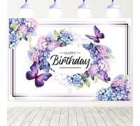 Hnmdmyi 1.5x1m Telón de Fondo Mariposa Púrpura Mariposa Floral Fondo de Fotografía de Feliz Cumpleaños Princesa Niñas Decoraciones para Fiesta de Cumpleaños Banner Accesorios para Fotomatón