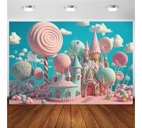 Hnmdmyi 1.8x1.2m Telón de Fondo Candyland Fantasía Rosa Dulce Castillo de Caramelo Piruleta Fotografía Fondo Baby Shower Cumpleaños Decoraciones Banner Photo Booth Props