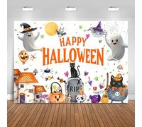 Hnmdmyi 1.8x1.2m Telón de Fondo Halloween Fantasma de Dibujos Animados Murciélago Telaraña Negro Gato Caramelo Fotografía Fondo Tema de Halloween Baby Shower Niños Cumpleaños Decoraciones Banner