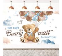 Hnmdmyi 2.1x1.5m Telón de Fondo Baby Shower Lovely Cartoon Bear Balloons We Can Bearly Wait to Meet You Photography Background Baby Shower Gender Reveal Party Decorations Banner Photo Booth Props