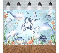 Hnmdmyi 2.1x1.5m Telón de Fondo Bajo el Mar bajo el Agua Mundial de los Animales del Océano Oh Baby Fotografía de Fondo Baby Shower Kids Birthday Party Cake Table Decorations Banner Photo Booth Props