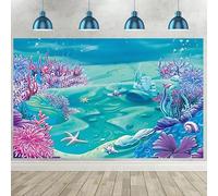 Hnmdmyi 2.1x1.5m Telón de Fondo Bajo el Mar Deep Blue Sea Castillo Shell Fotografía Fondo Sirenita Princesa Niña Fiesta de Cumpleaños Baby Shower Decoraciones Banner Photo Booth Props