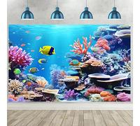 Hnmdmyi 2.1x1.5m Telón de Fondo Bajo el Mar Mundo Submarino Colorido Coral Marino Peces Tropicales Acuario Fotografía Fondo Baby Shower Niños Cumpleaños Decoraciones Banner Photo Booth Props