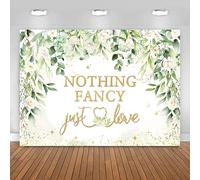 Hnmdmyi 2.1x1.5m Telón de Fondo Boda Nada Lujoso Solo Amor Hojas Verdes Fondo de Fotografía de Brillo Dorado Floral Blanco Ducha Nupcial Compromiso Decoraciones para Fiesta de Boda Banner