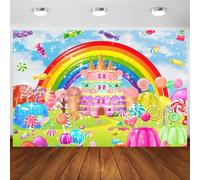Hnmdmyi 2.1x1.5m Telón de Fondo Candyland Castillo de Helados Arco Iris Piruleta Dulces Caramelos Fotografía Fondo Baby Shower Fiesta de Cumpleaños Decoración Banner Photo Booth Props