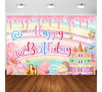 Hnmdmyi 2.1x1.5m Telón de Fondo Candyland Dulce Donut Helado Lollipop Feliz Cumpleaños Fotografía Fondo Baby Shower Cumpleaños Decoraciones Banner Photo Booth Props
