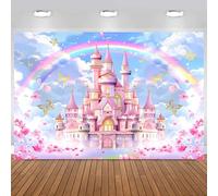 Hnmdmyi 2.1x1.5m Telón de Fondo Castillo Azul Cielo Pastel Arco Iris Rosa Princesa Castillo de Oro Mariposa Fotografía de Fondo Dulce Niñas Princesa Fiesta de Cumpleaños Decoraciones Photo Booth Props