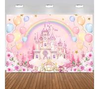 Hnmdmyi 2.1x1.5m Telón de Fondo Castillo Pastel Arco Iris Rosa Princesa Castillo Globos Floral Fotografía Fondo Dulce Niñas Princesa Fiesta de Cumpleaños Decoraciones Banner Photo Booth Props