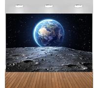 Hnmdmyi 2.1x1.5m Telón de Fondo Espacio Universo Espacio Exterior Tierra Luna Superficie Planeta Estrellas Fotografía Fondo Niños Niñas Fiestas de Cumpleaños Decoraciones Banner Photo Booth Accesorios