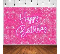Hnmdmyi 2.1x1.5m Telón de Fondo Feliz Cumpleaños Fondo de Fotografía De Neón Rosa Brillante Niñas Mujeres Princesa Decoraciones para Fiesta de Cumpleaños Banner Accesorios para Fotomatón