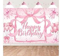 Hnmdmyi 2.1x1.5m Telón de Fondo Feliz Cumpleaños Globos de Lazo Rosa Fondo de Fotografía Princesa Niñas Mujeres Decoraciones para Fiesta de Cumpleaños Banner Accesorios para Fotomatón