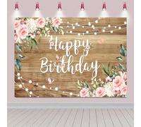 Hnmdmyi 2.1x1.5m Telón de Fondo Feliz Cumpleaños Piso de Madera Acuarela Rosa Floral Mariposa Fotografía Fondo Recién Nacido Baby Shower Niñas Mujeres Cumpleaños Decoraciones Banner Photo Booth Props