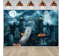 Hnmdmyi 2.1x1.5m Telón de Fondo Halloween Horrible Luna Llena Noche de Miedo Cementerio Fantasma Calabaza Linterna Fotografía de Fondo Niños Adulto Familia Feliz Halloween Party Decorations