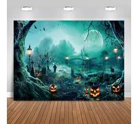 Hnmdmyi 2.1x1.5m Telón de Fondo Halloween Horror Noche de Luna Scary Cementerio Calabaza Linterna Murciélago Fotografía de Fondo Niños Adultos Familia Halloween Party Decorations Photo Booth Props