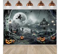 Hnmdmyi 2.1x1.5m Telón de Fondo Halloween Luna Llena Castillo de Noche de Miedo Cementerio de Calabazas Bruja Espeluznante Murciélago Gris Fondo de Fotografía Decoraciones para Fiestas de Halloween