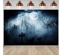 Hnmdmyi 2.1x1.5m Telón de Fondo Halloween Terrorífico Cementerio Lápida Horrible Noche Fantasma Luna Llena Fotografía Fondo Niños Adulto Familia Feliz Halloween Fiesta Decoraciones Photo Booth Props