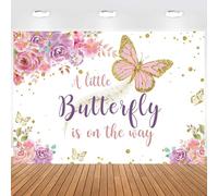 Hnmdmyi 2.1x1.5m Telón de Fondo Mariposa Púrpura y Rosa Manchas Florales de Oro Una pequeña Mariposa está en Camino Fondo de Fotografía Fiesta de Cumpleaños de Niñas Baby Shower Decoraciones