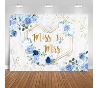 Hnmdmyi 2.1x1.5m Telón de Fondo Miss to Mrs Ducha Nupcial Azul y Blanco Floral Geométrica Corazones Fotografía de Fondo Novia a Ser Compromiso Pareja Boda Fiesta Decoraciones Banner Photo Booth Props