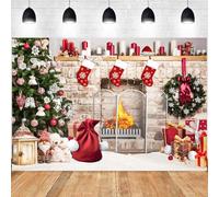 Hnmdmyi 2.1x1.5m Telón de Fondo Navidad Chimenea Xmas Tree Regalos Fotografia Fondo Familia Niños Invierno Vacaciones Navidad Año Nuevo Fiesta Decoraciones Banner Photo Booth Props