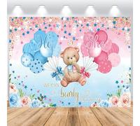 Hnmdmyi 2.1x1.5m Telón de Fondo revelación de género Adorable Oso Globos Azul o Rosa Él o Ella No Podemos Esperar a Ver Fondo Fotográfico Decoración de Fiesta de Revelación de Sexo Photo Booth Props