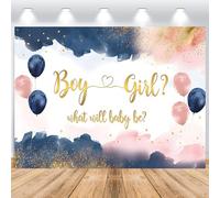 Hnmdmyi 2.1x1.5m Telón de Fondo revelación de género Azul Marino Rosa Rubor Niño o Niña Que Sera el Bebe Fondo Fotografico Decoracion para Fiesta de Revelacion de Genero Banner Photo Booth Props