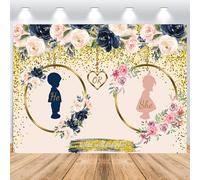 Hnmdmyi 2.1x1.5m Telón de Fondo revelación de género Azul Marino y Rubor Niño o Niña Él o Ella Qué será el bebé Fondo Fotografico Decoracion de Fiesta de Revelacion de Sexo Banner Photo Booth Props