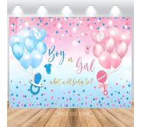 Hnmdmyi 2.1x1.5m Telón de Fondo revelación de género Niño o niña Estrellas Azules y Rosas Globos Fondo fotográfico Revelación de Sexo Baby Shower Decoraciones Banner Photo Booth Props