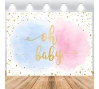 Hnmdmyi 2.1x1.5m Telón de Fondo revelación de género Oh Baby Azul Rosa Acuarela Splash Oro Purpurina Fotografía Fondo Género Reveal Baby Shower Decoraciones Fiesta Banner Photo Booth Props