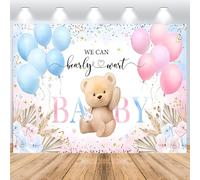 Hnmdmyi 2.1x1.5m Telón de Fondo revelación de género Oso Azul y Rosa Boho Floral Globos We Can Bearly Wait Fondo Fotográfico Gender Reveal Baby Shower Party Decorations Banner Photo Booth Props