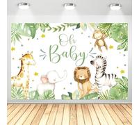 Hnmdmyi 2.1x1.5m Telón de Fondo Selva Oh Baby Cartoon Safari Animales Tropical Verde Hojas Fotografía Fondo Baby Shower Kids Birthday Party Decoraciones Banner Photo Booth Props