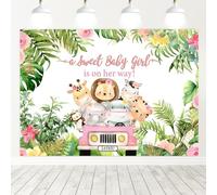 Hnmdmyi 2.1x1.5m Telón de Fondo Selva Safari Animales Rosa Floral Tropical Hojas Dulce Bebé Niña Fotografía Fondo Baby Shower Wild One Birthday Party Decoraciones Banner Photo Booth Props