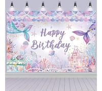 Hnmdmyi 2.1x1.5m Telón de Fondo Sirena bajo el mar de ensueño Cola de Pescado Castillo Brillo Sirena Feliz Cumpleaños Fotografía Fondo Princesa Niña Cumpleaños Decoraciones Banner Photo Booth Props